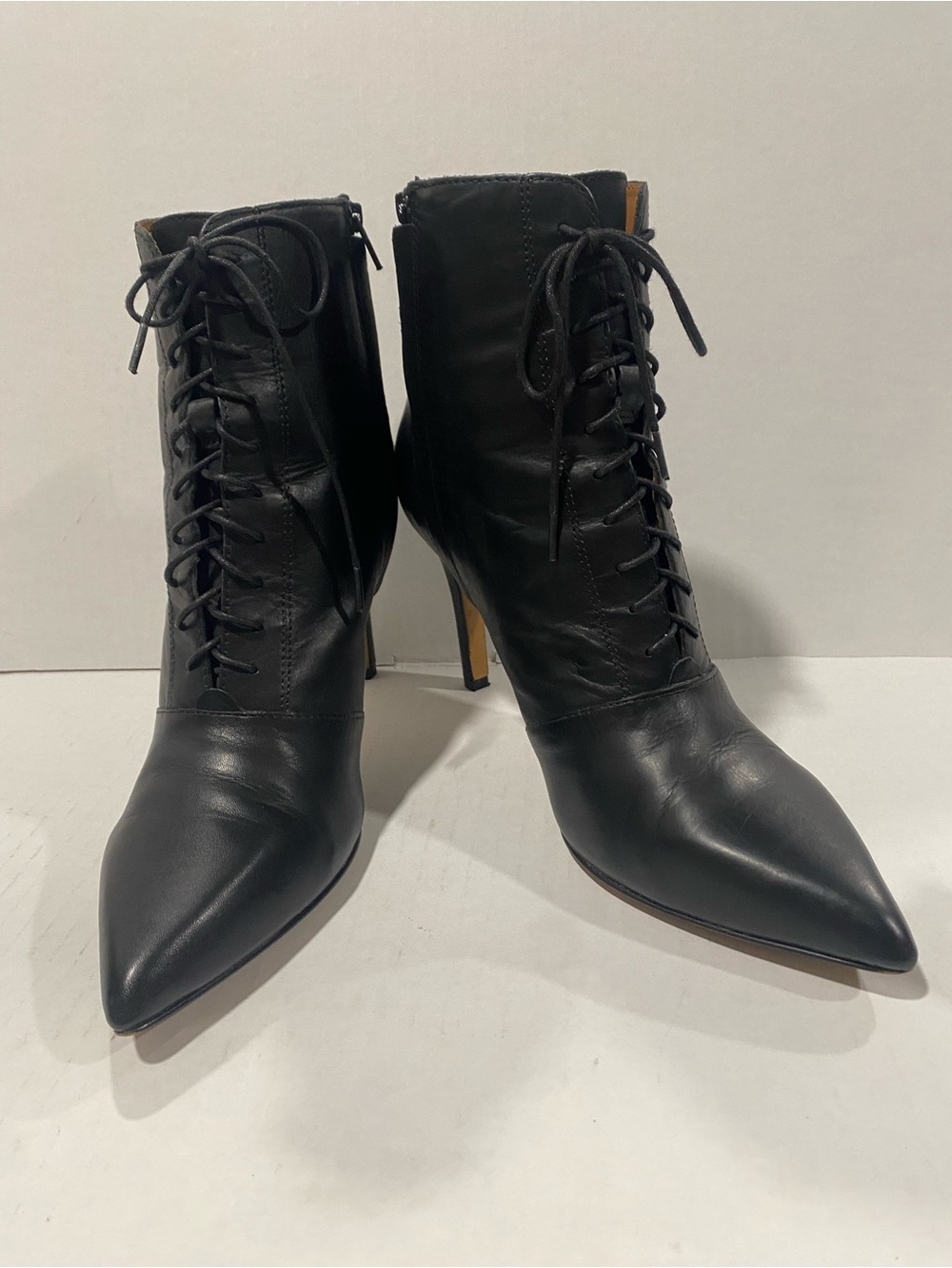 & the others stories Women's Black Lace-Up Pointed Toe Ankle Boots Sz 38 F19